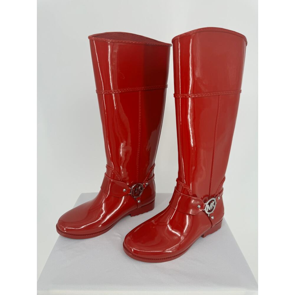 Michael Kors Fulton Harness Rain Boots Red Cabin City Fall Spring Chic Size 6 - Picture 2 of 9